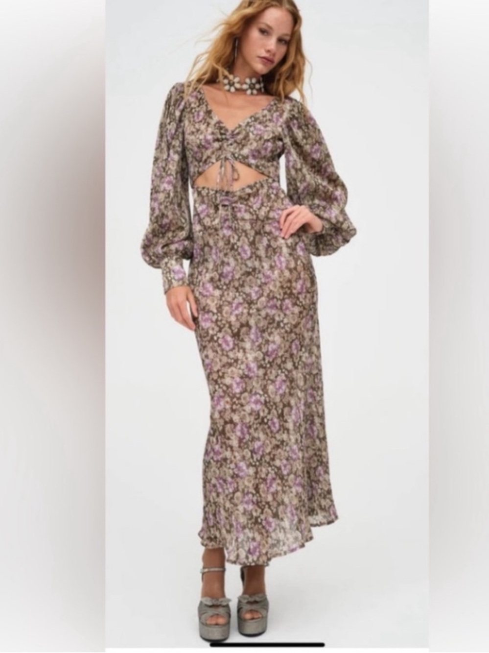 For Love & Lemons Lavender Wynne Floral Cutout Maxi dress NWT